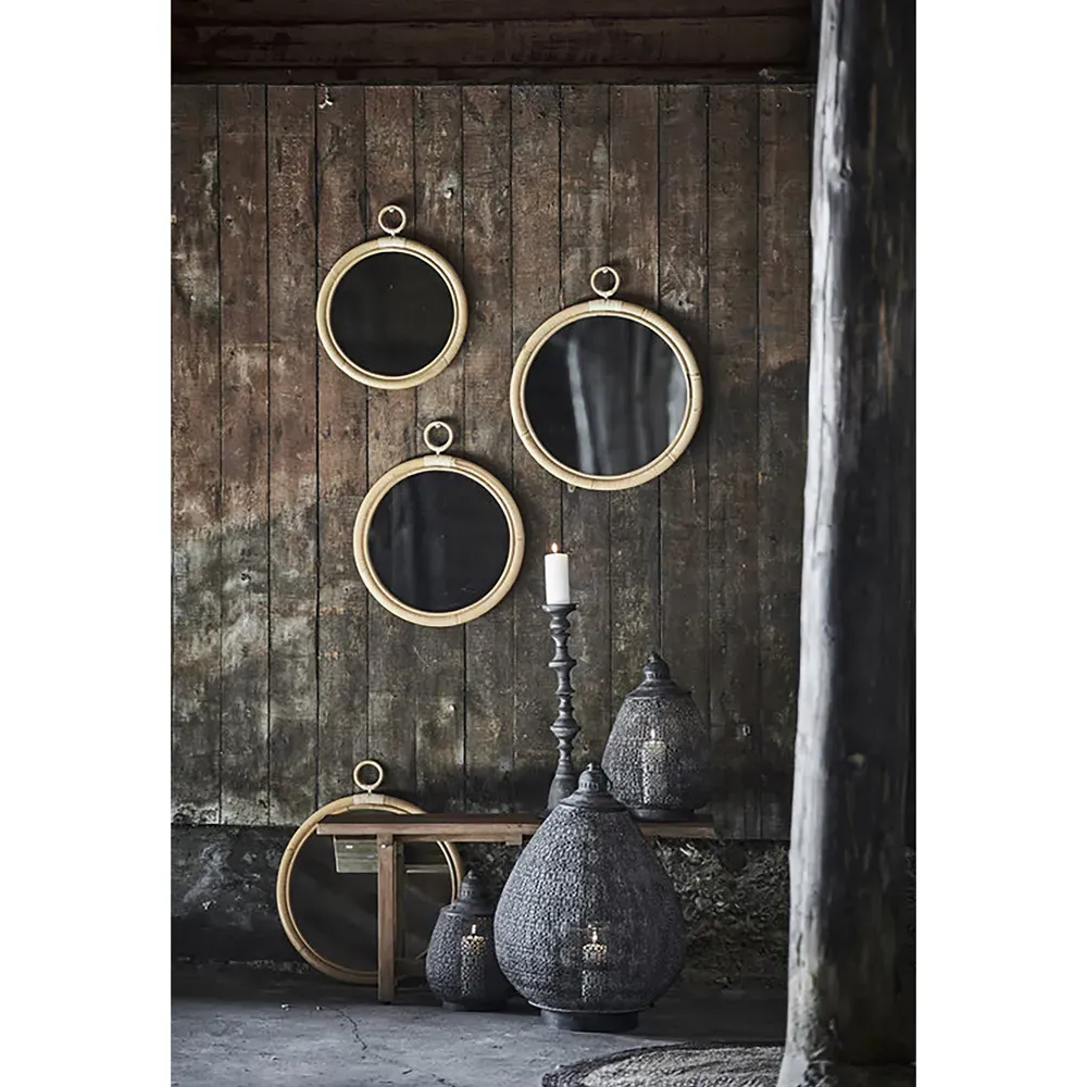 Talia Medium Round Wall Mirror - Brown, Rattan