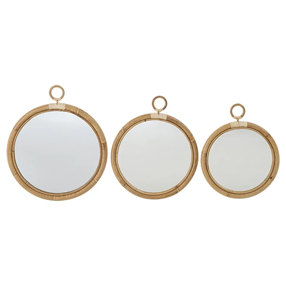 Talia Small Round Wall Mirror - Brown, Rattan