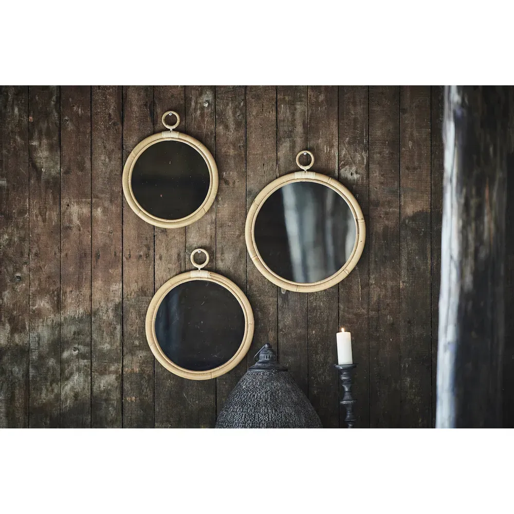 Talia Small Round Wall Mirror - Brown, Rattan