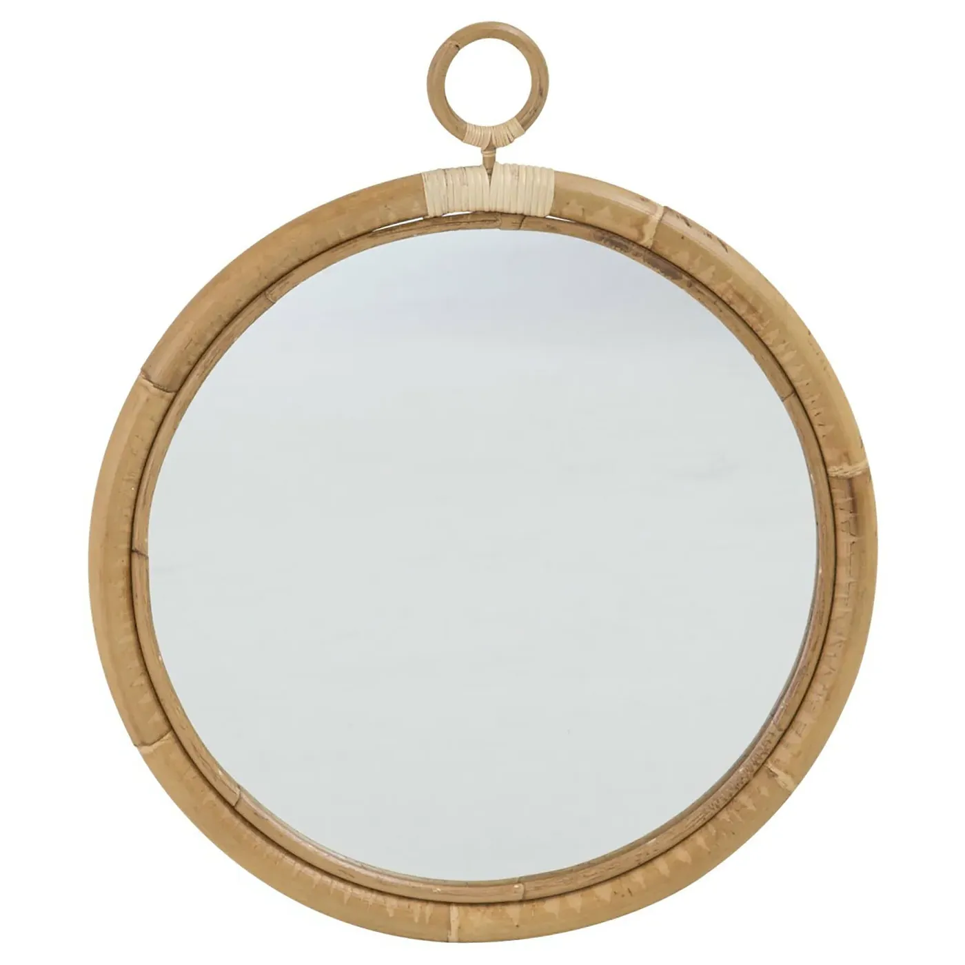Talia Small Round Wall Mirror - Brown, Rattan