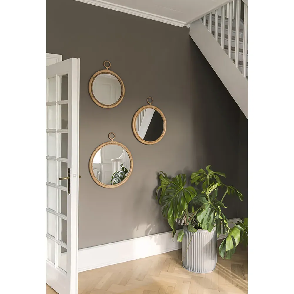 Talia Small Round Wall Mirror - Brown, Rattan