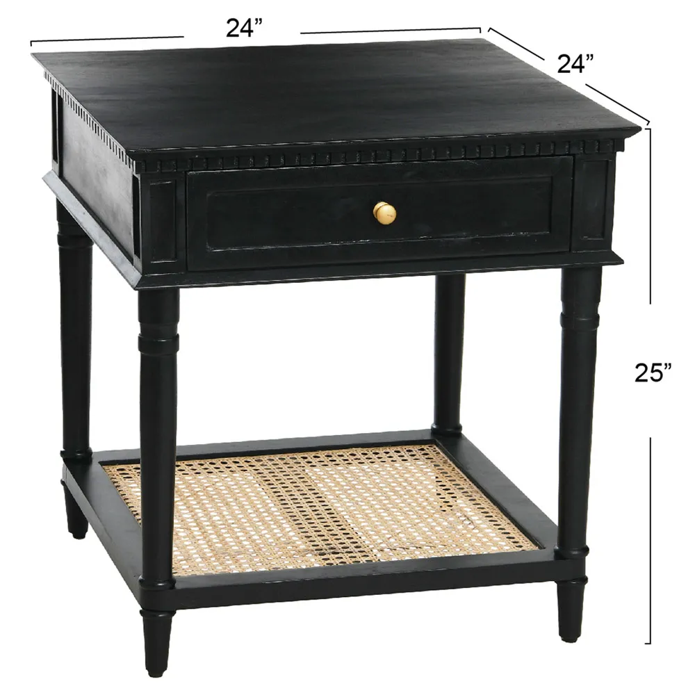 Talia Woven Cane Side Table - Black, Acacia Wood