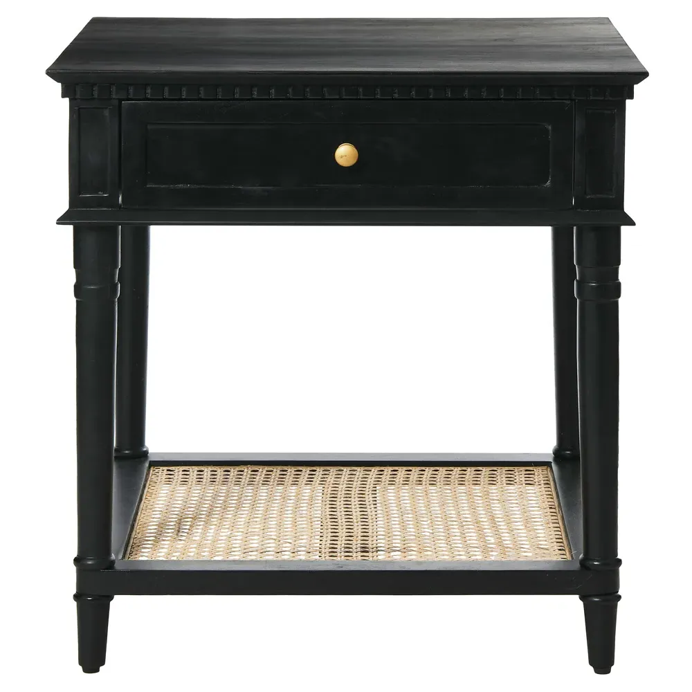 Talia Woven Cane Side Table - Black, Acacia Wood image