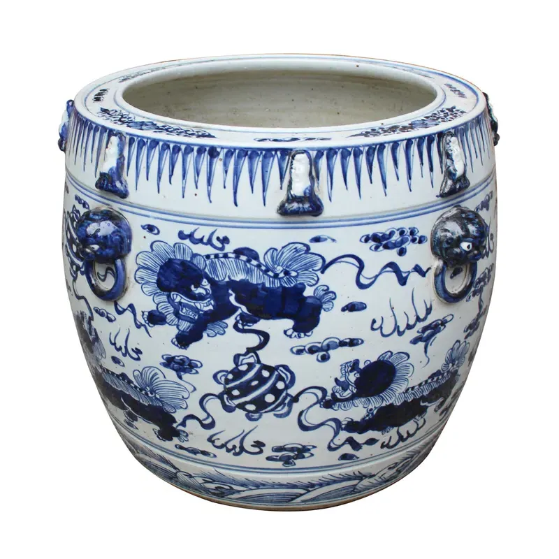 Tallie Round Drum Planter - Blue, Porcelain image