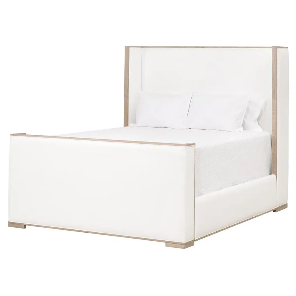 Tana Cal King Size Wingback Bed - White, Grey Oak