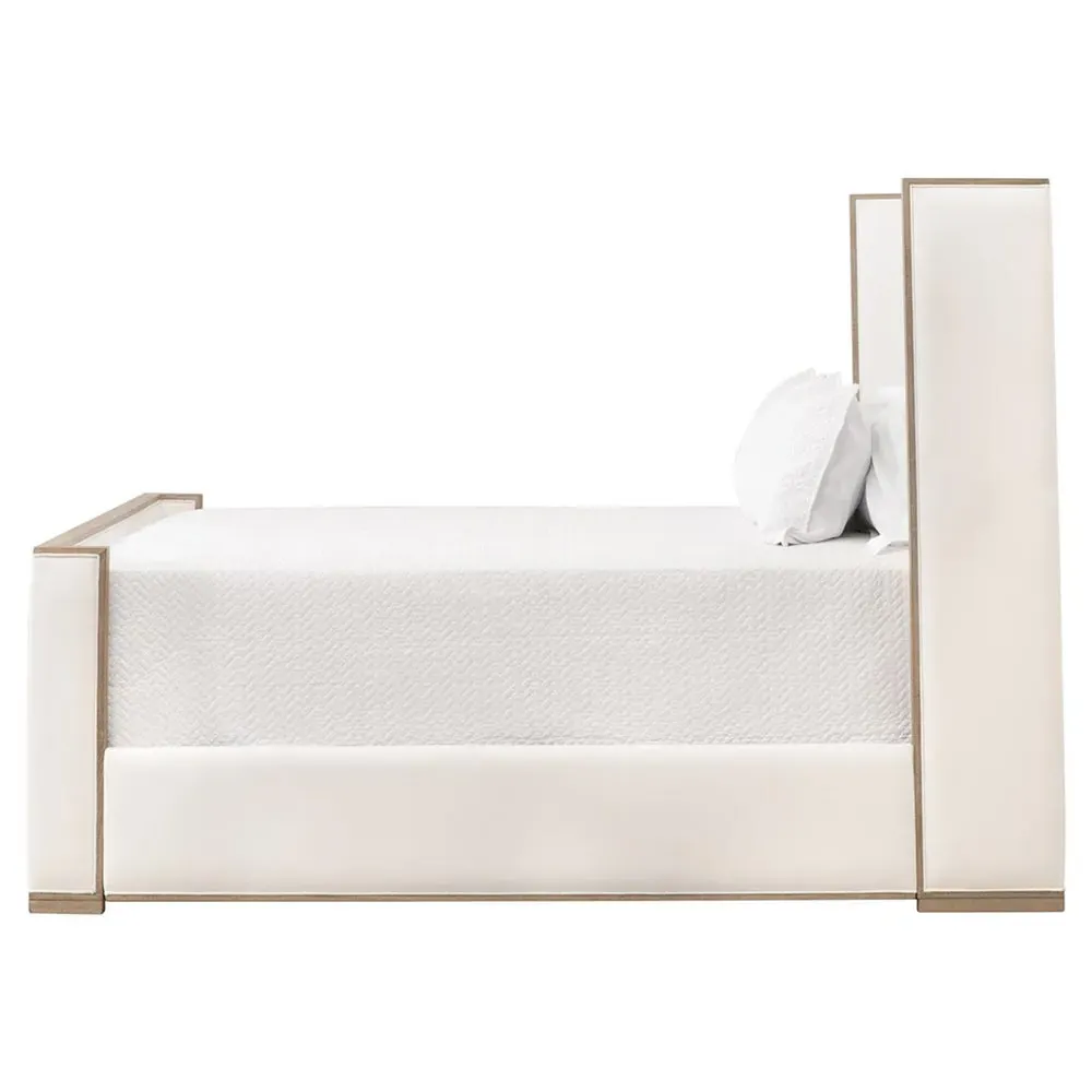 Tana Queen Size Wingback Bed - White, Grey Oak