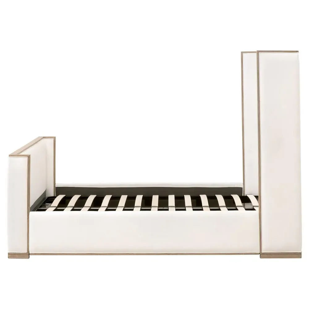 Tana Queen Size Wingback Bed - White, Grey Oak
