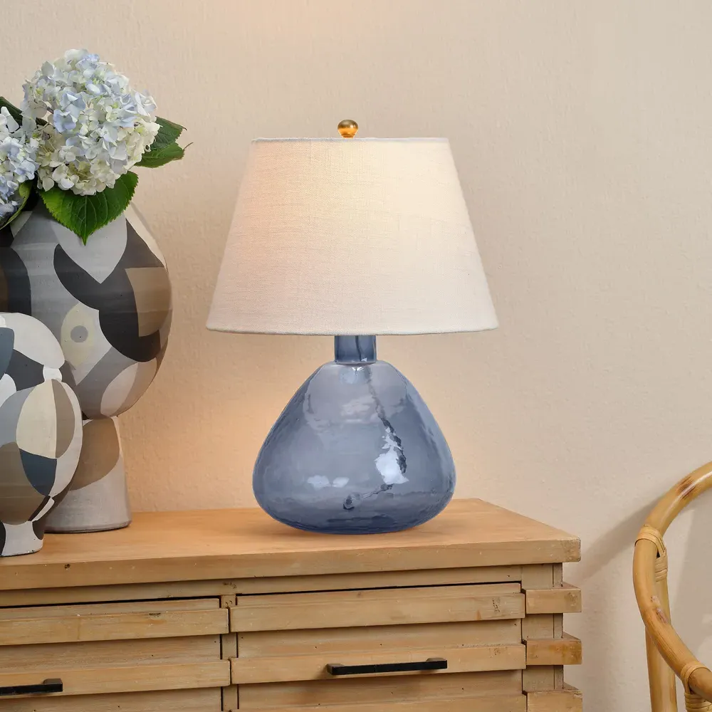 Tandy Coastal Beach Table Lamp with Linen Shade - Blue, Glass