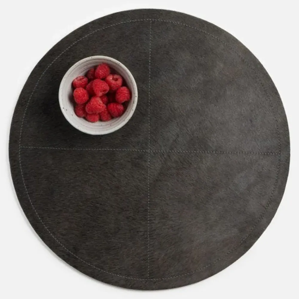 Tanner Round Placemat Set of 2 - Black, Hide