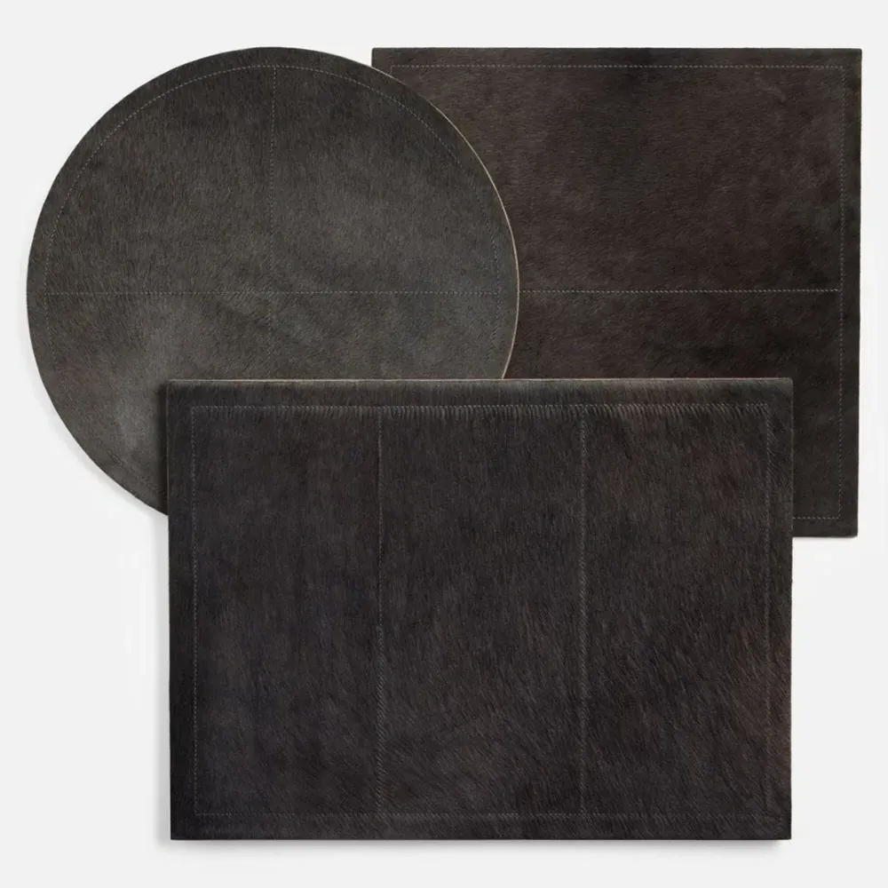 Tanner Round Placemat Set of 2 - Black, Hide