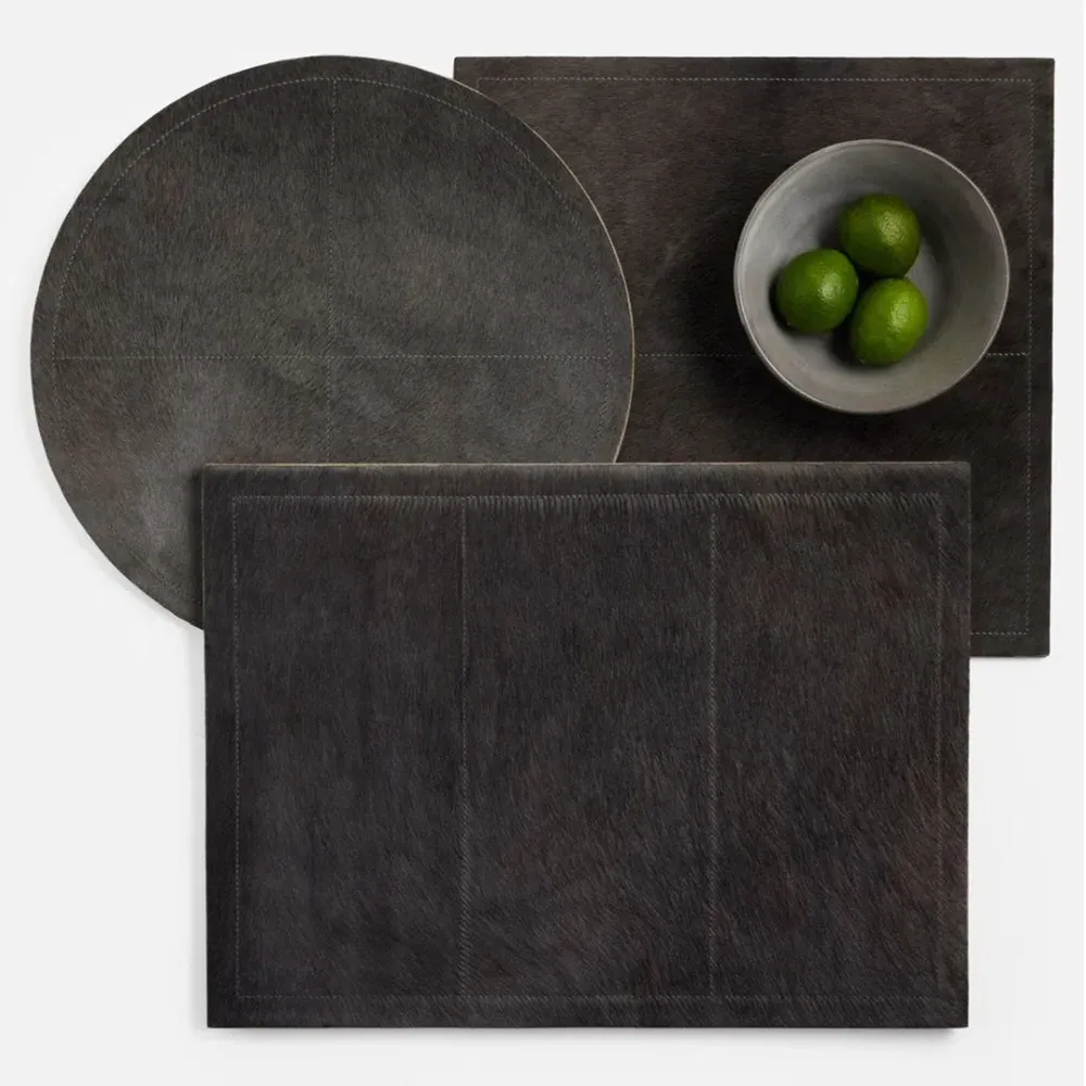 Tanner Round Placemat Set of 2 - Black, Hide