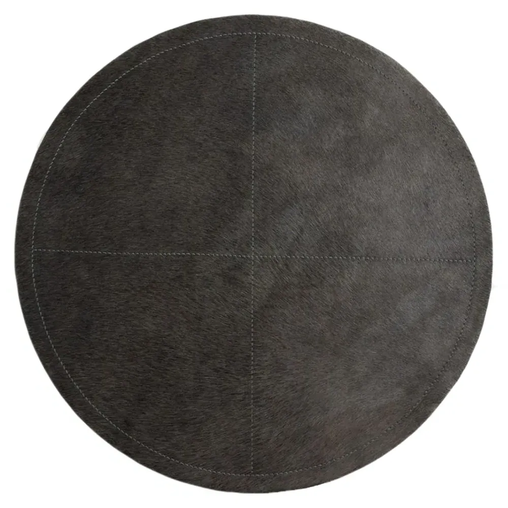 Tanner Round Placemat Set of 2 - Black, Hide
