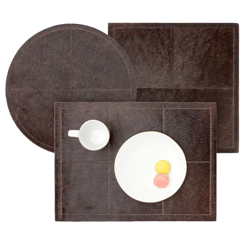 Tanner Round Placemat Set of 2 - Dark Brown, Hide