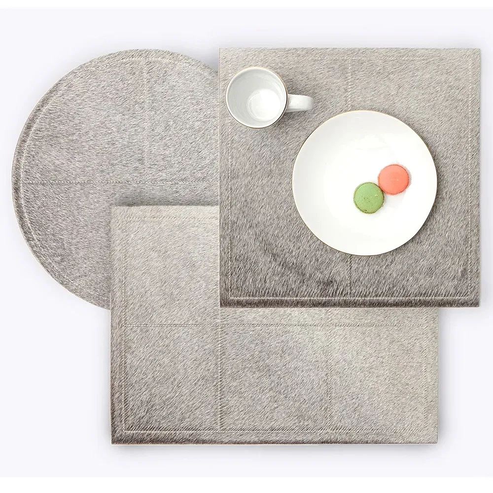 Tanner Round Placemat Set of 2 - Grey, Hide