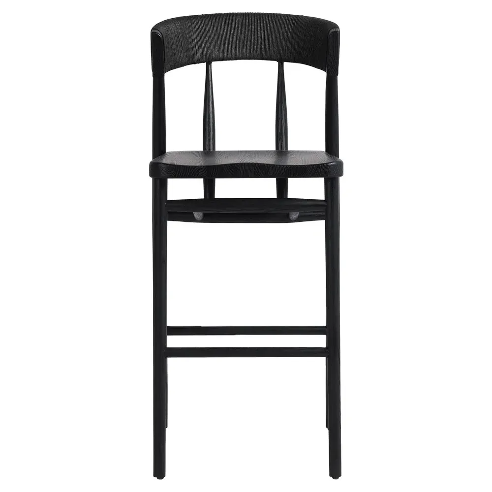 Tanner Woven Bar Stool - Black, Oak Wood