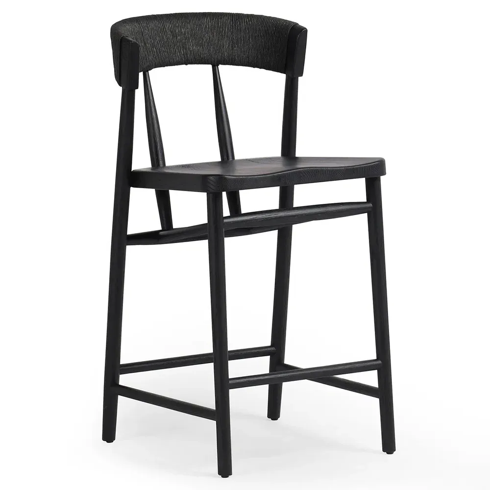 Tanner Woven Counter Stool - Black, Oak Wood