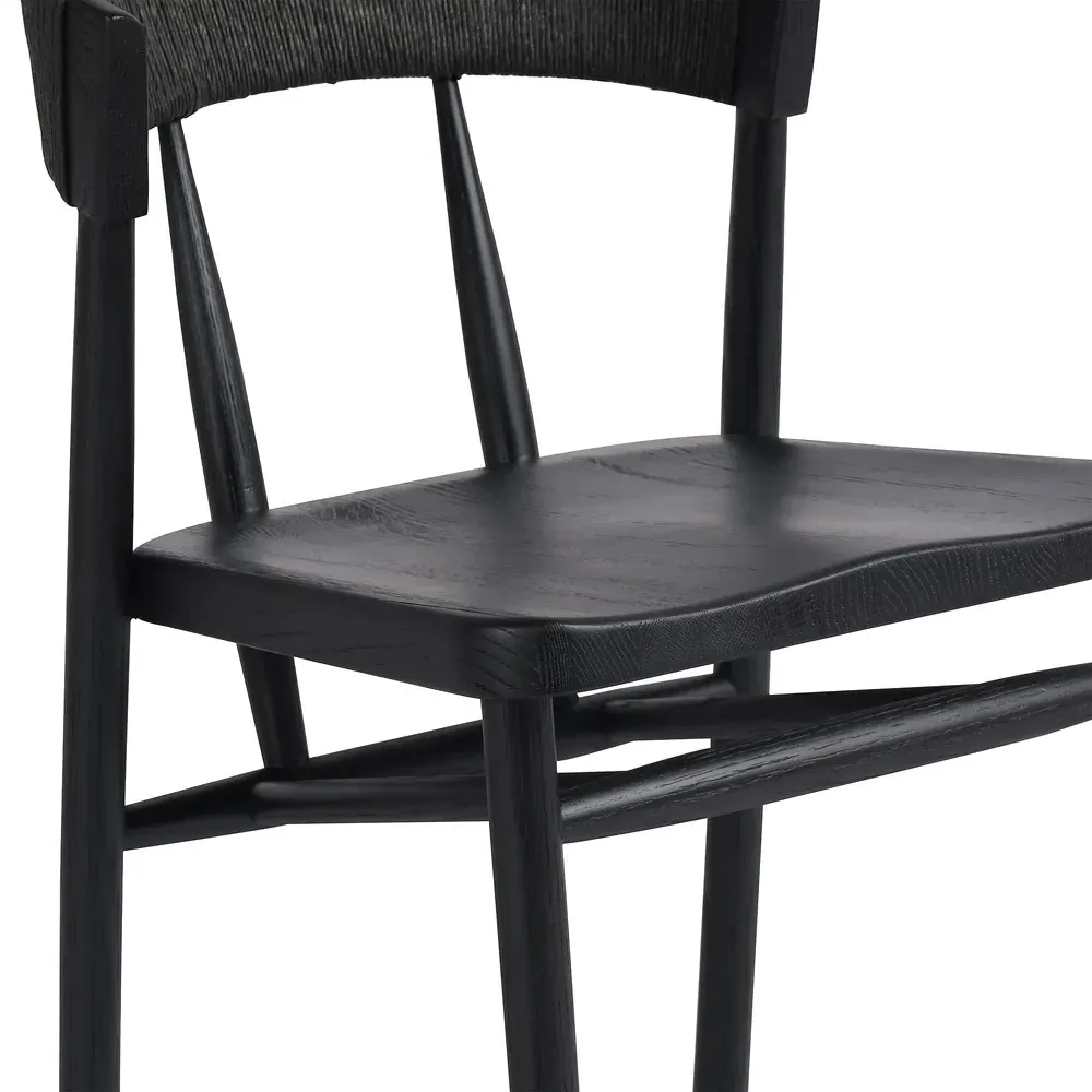Tanner Woven Counter Stool - Black, Oak Wood