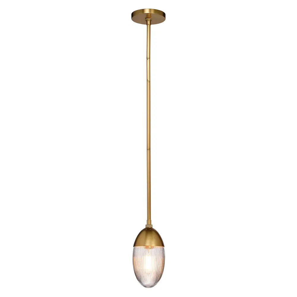 Tanvy Small Ribbed Glass Pendant Light - Brass, Iron