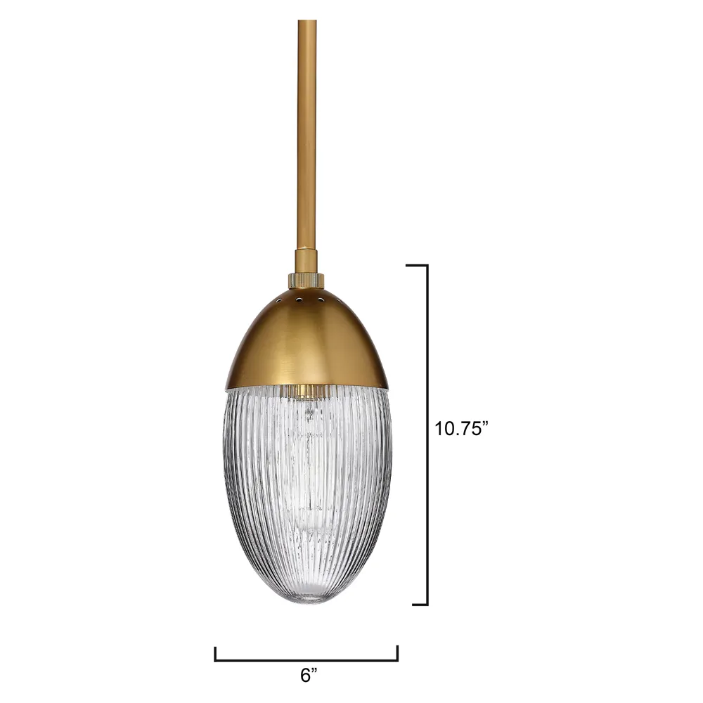 Tanvy Small Ribbed Glass Pendant Light - Brass, Iron