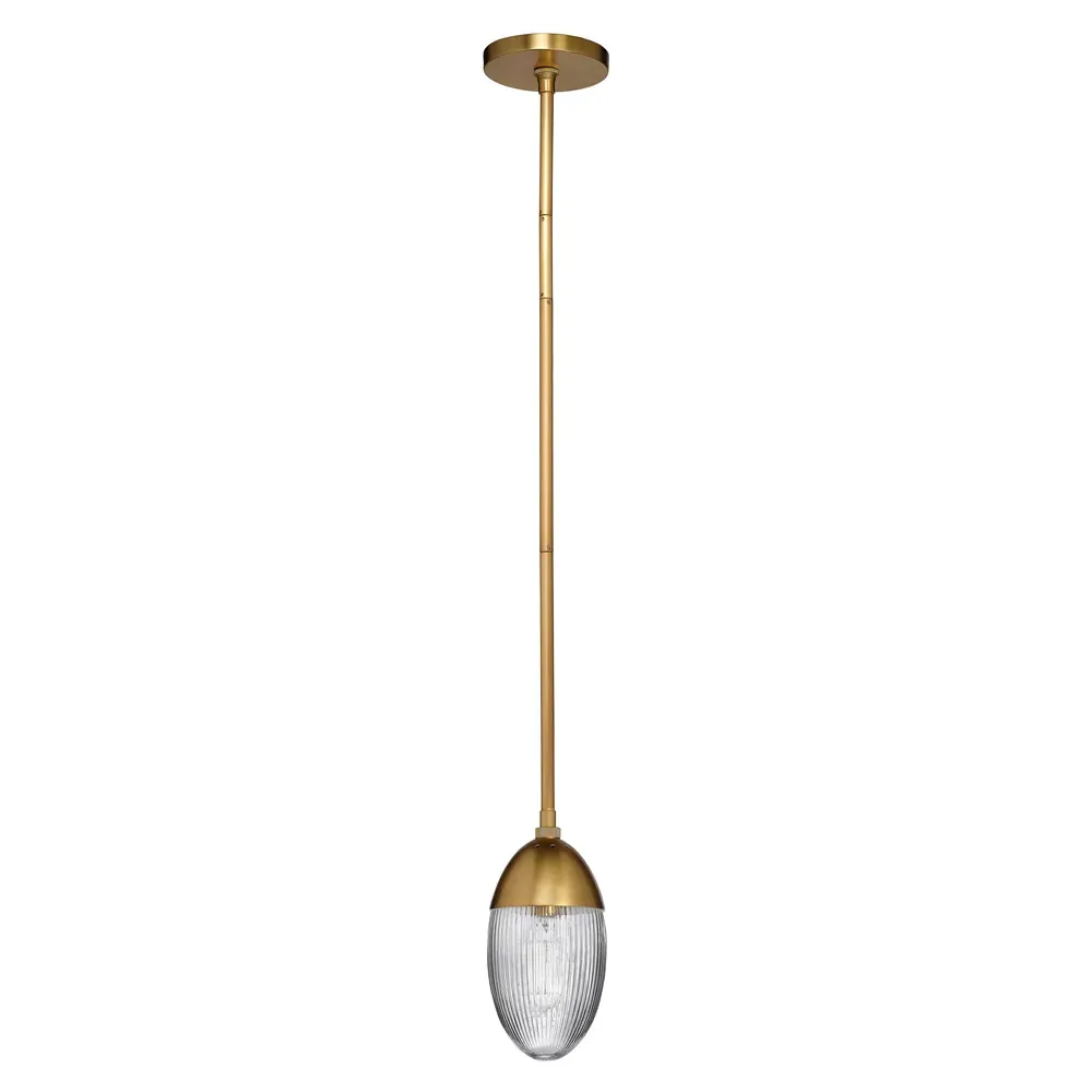 Tanvy Small Ribbed Glass Pendant Light - Brass, Iron image
