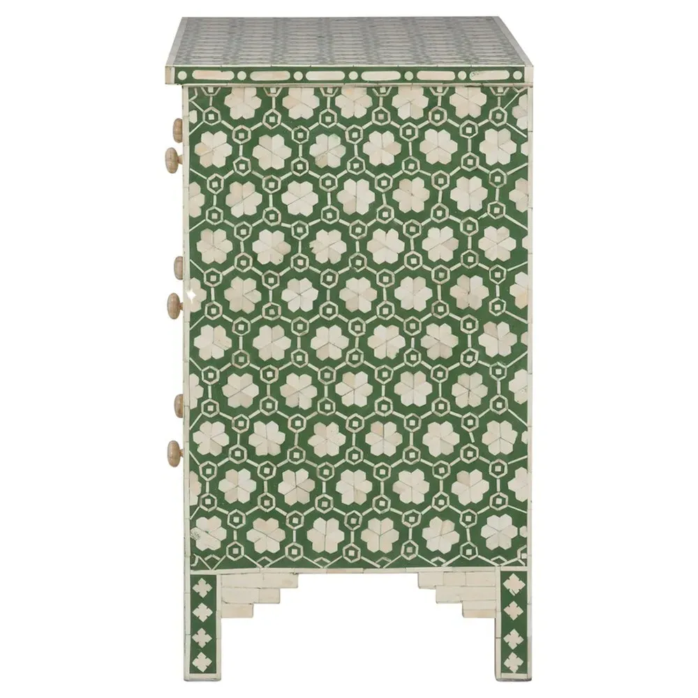 Tanya Chest with Bone Inlay - Green, Mango Wood