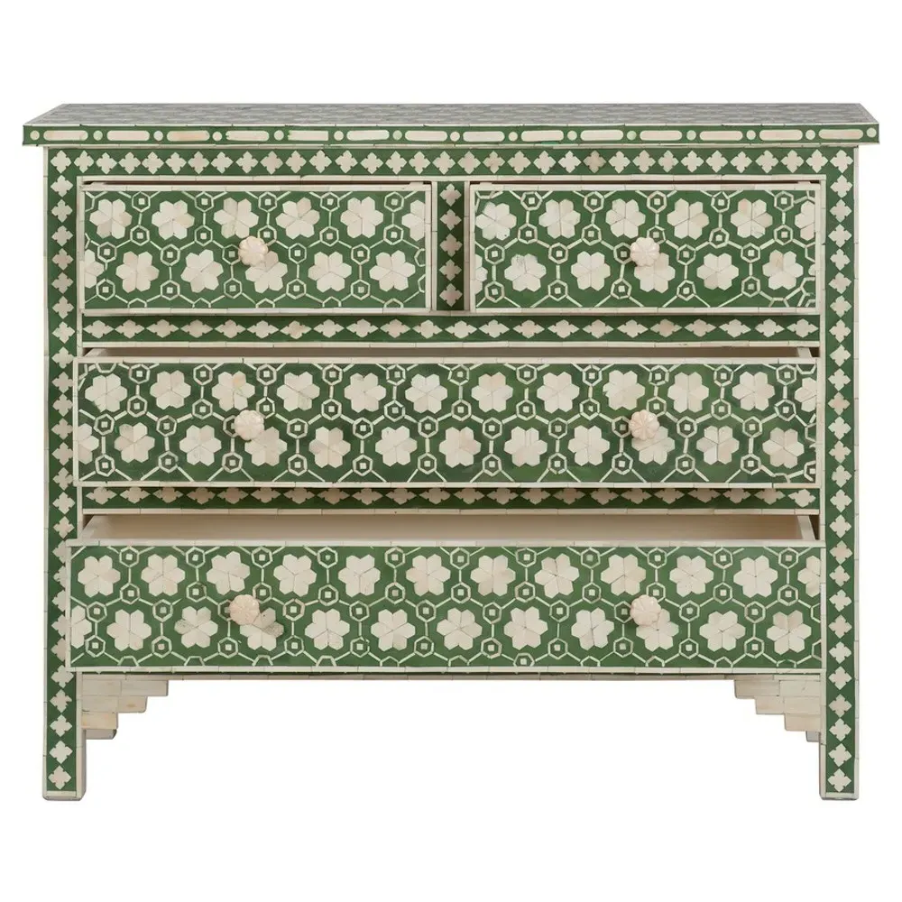 Tanya Chest with Bone Inlay - Green, Mango Wood