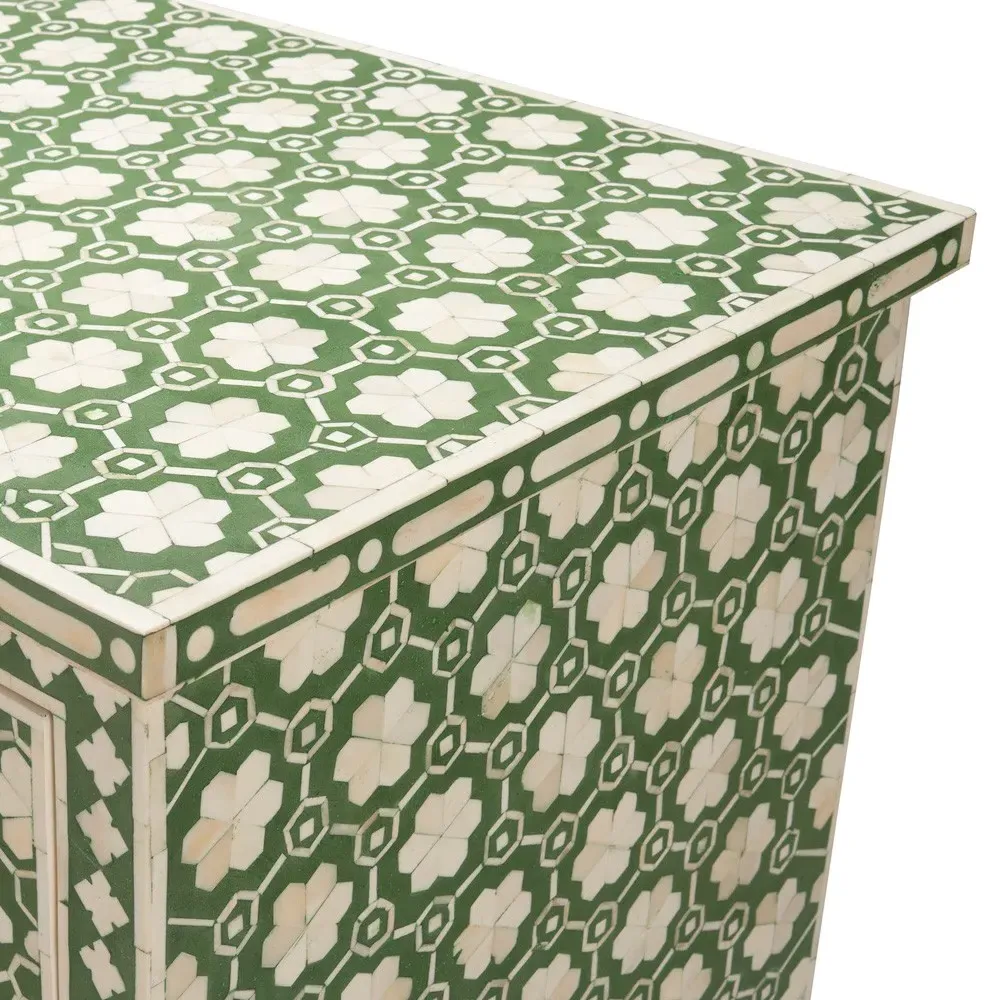 Tanya Chest with Bone Inlay - Green, Mango Wood
