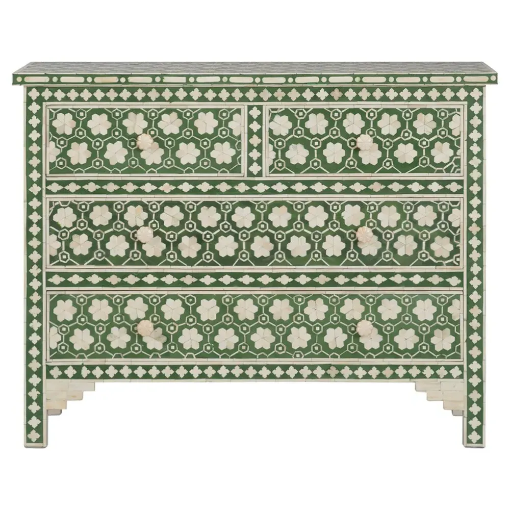 Tanya Chest with Bone Inlay - Green, Mango Wood image