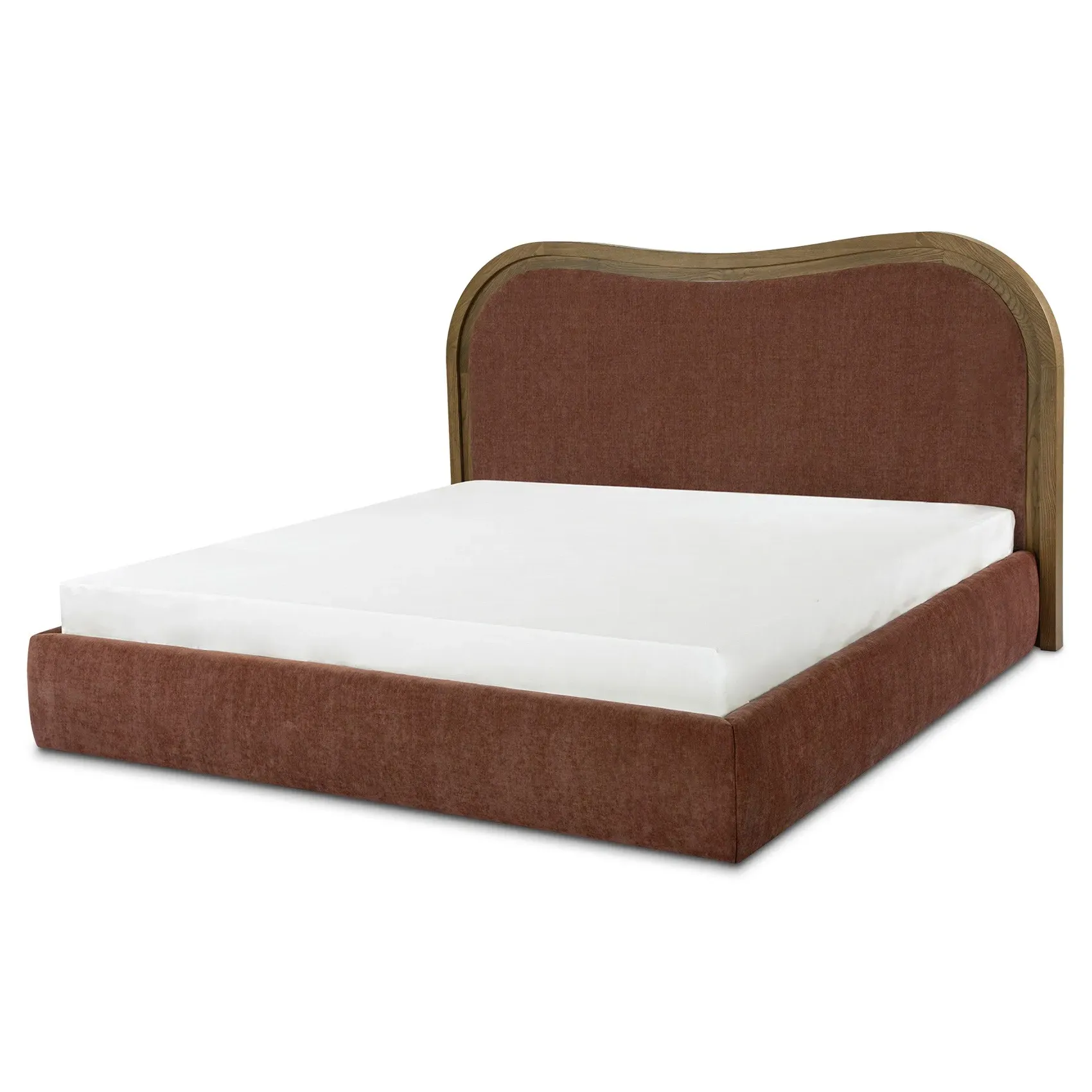 Tanya King Size Wavy Bed - Brown, Ash Wood