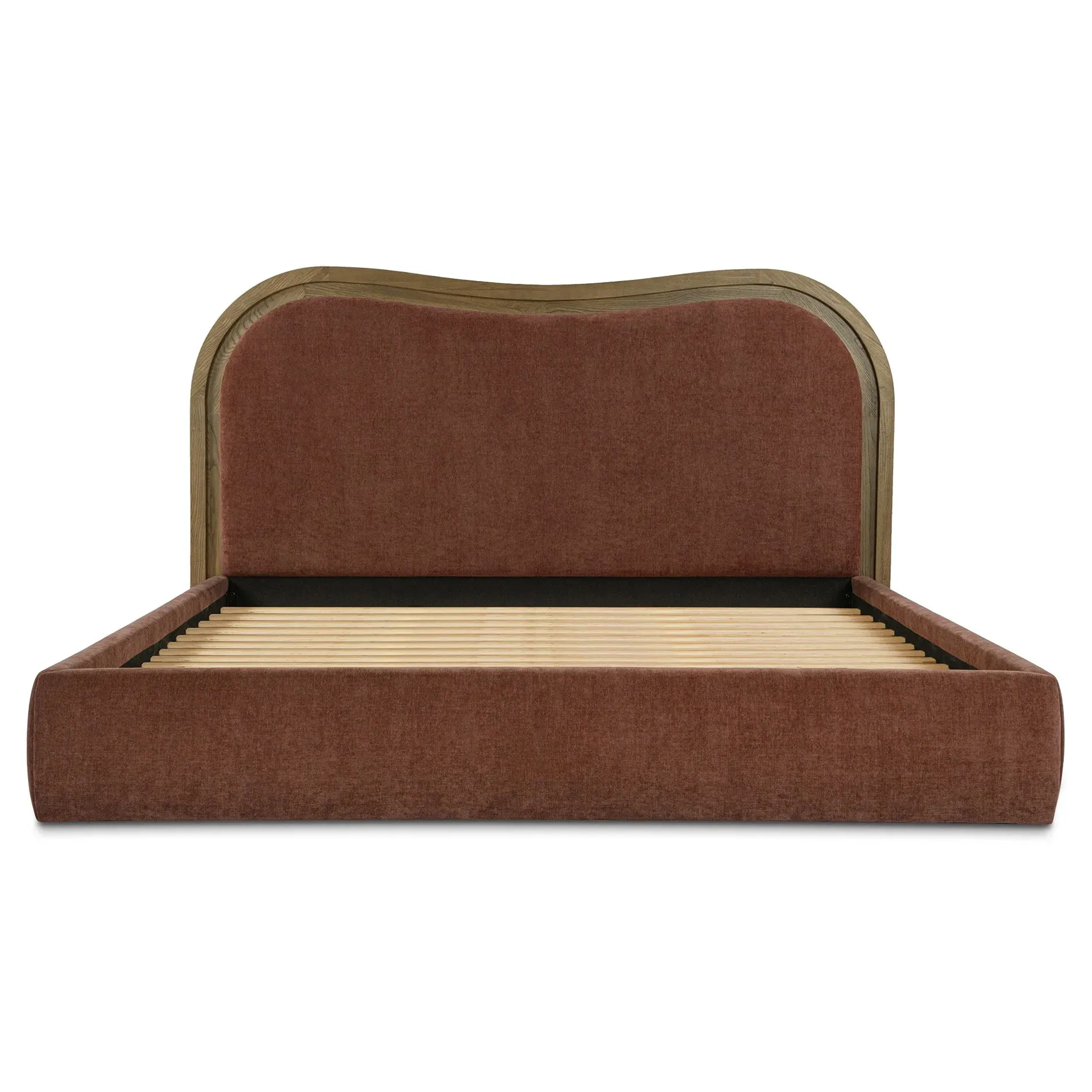Tanya Queen Size Wavy Bed - Brown, Ash Wood