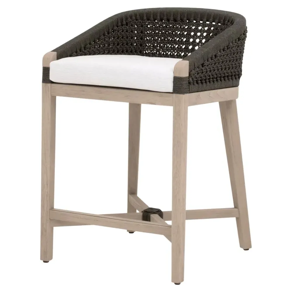 Taormina Woven Rope Counter Stool - Black, Teak
