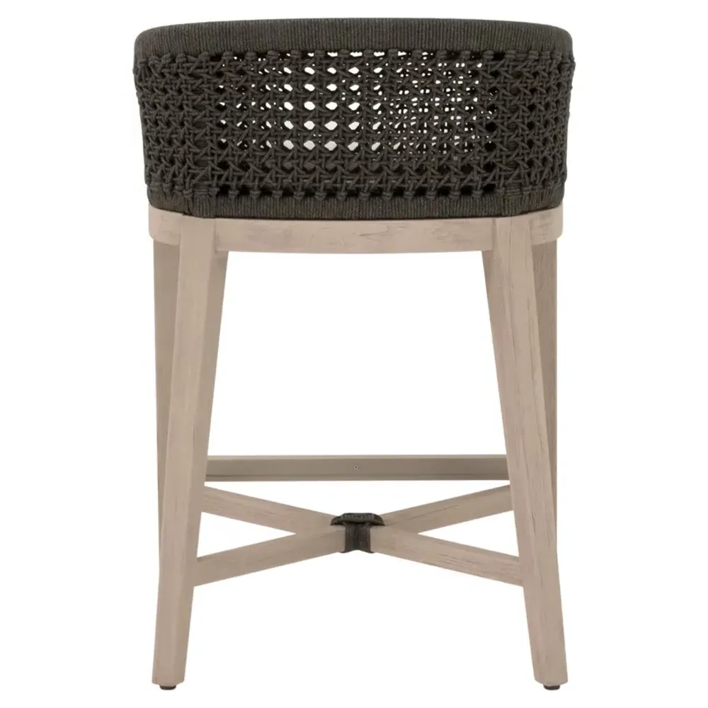 Taormina Woven Rope Counter Stool - Black, Teak