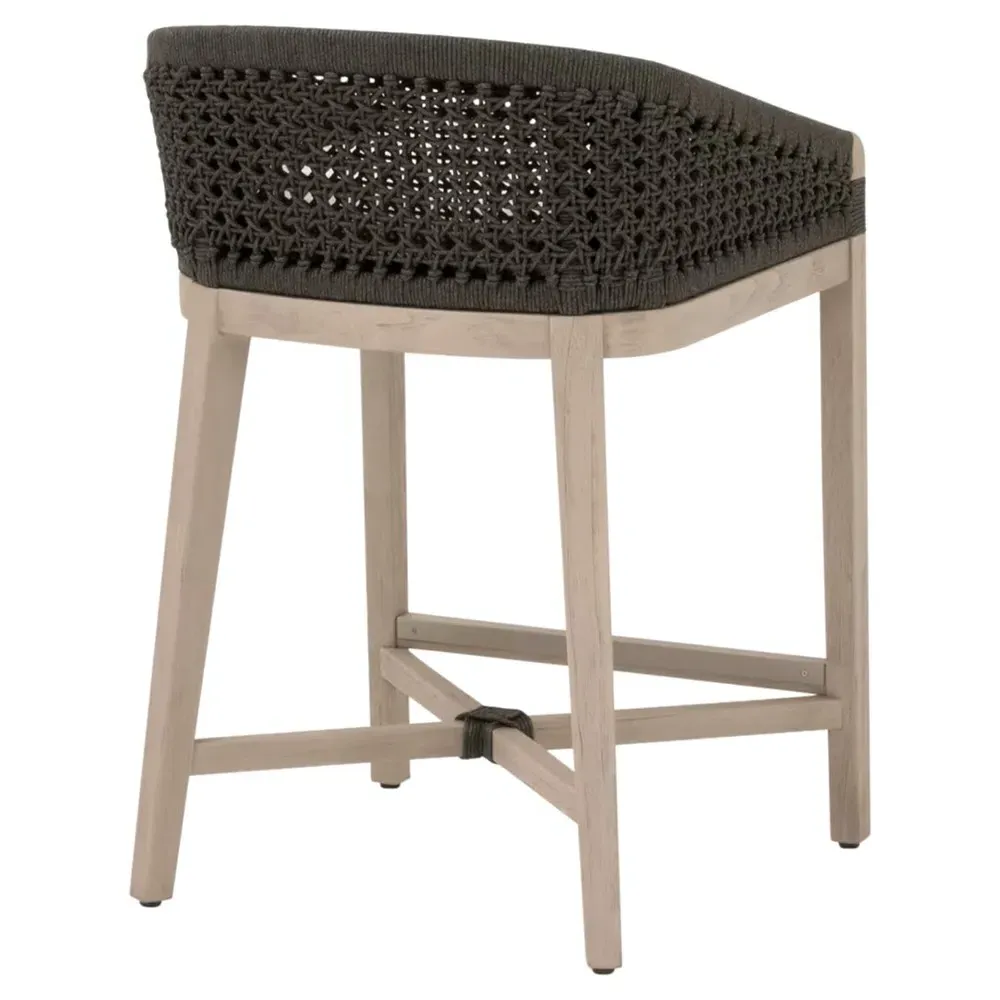 Taormina Woven Rope Counter Stool - Black, Teak