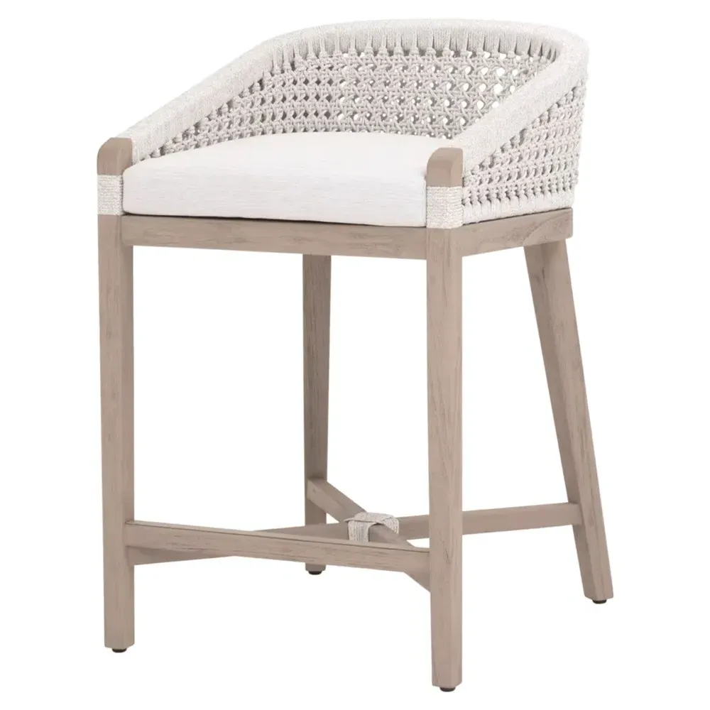 Taormina Woven Rope Counter Stool - White, Teak