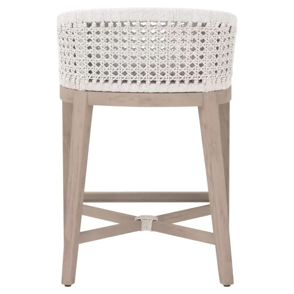 Taormina Woven Rope Counter Stool - White, Teak