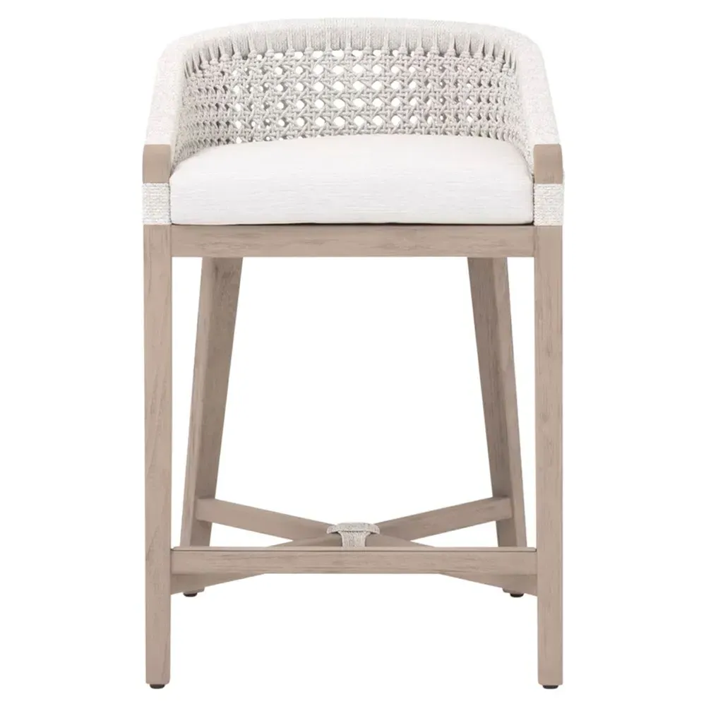 Taormina Woven Rope Counter Stool - White, Teak