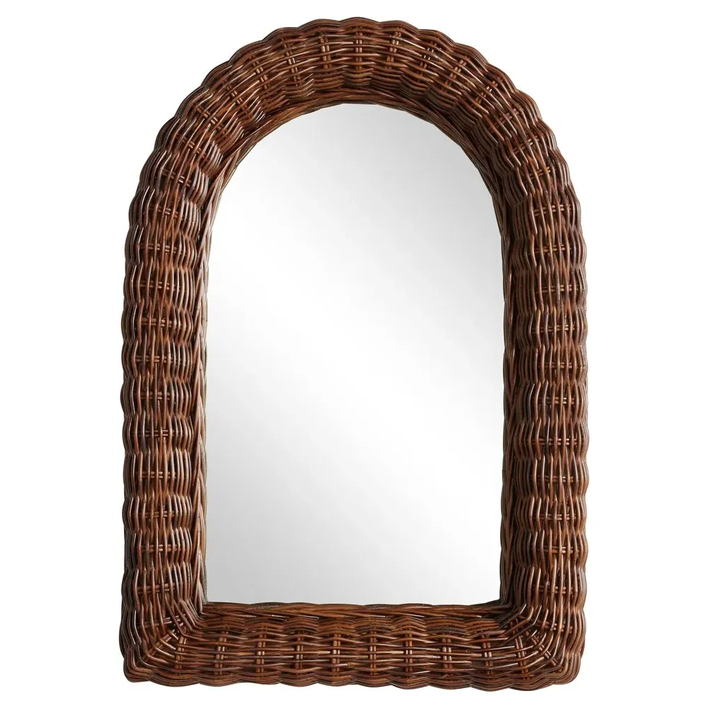 Tara Arched Wall Mirror - Dark Brown, Rattan