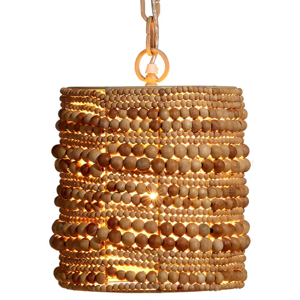 Tara Beaded Single Pendant Light - Natural, Mango Wood