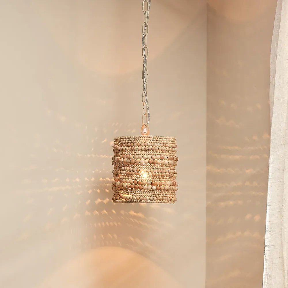 Tara Beaded Single Pendant Light - Natural, Mango Wood