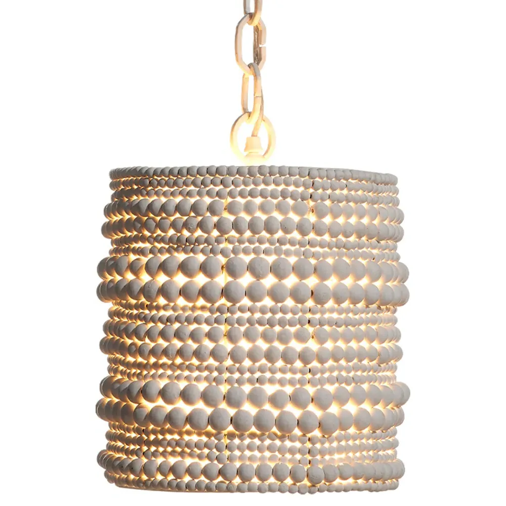 Tara Beaded Single Pendant Light - White, Mango Wood