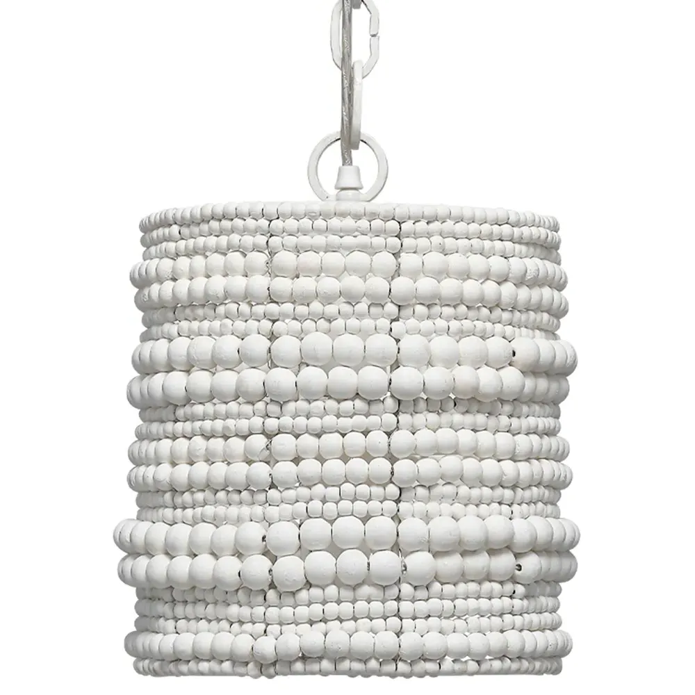 Tara Beaded Single Pendant Light - White, Mango Wood
