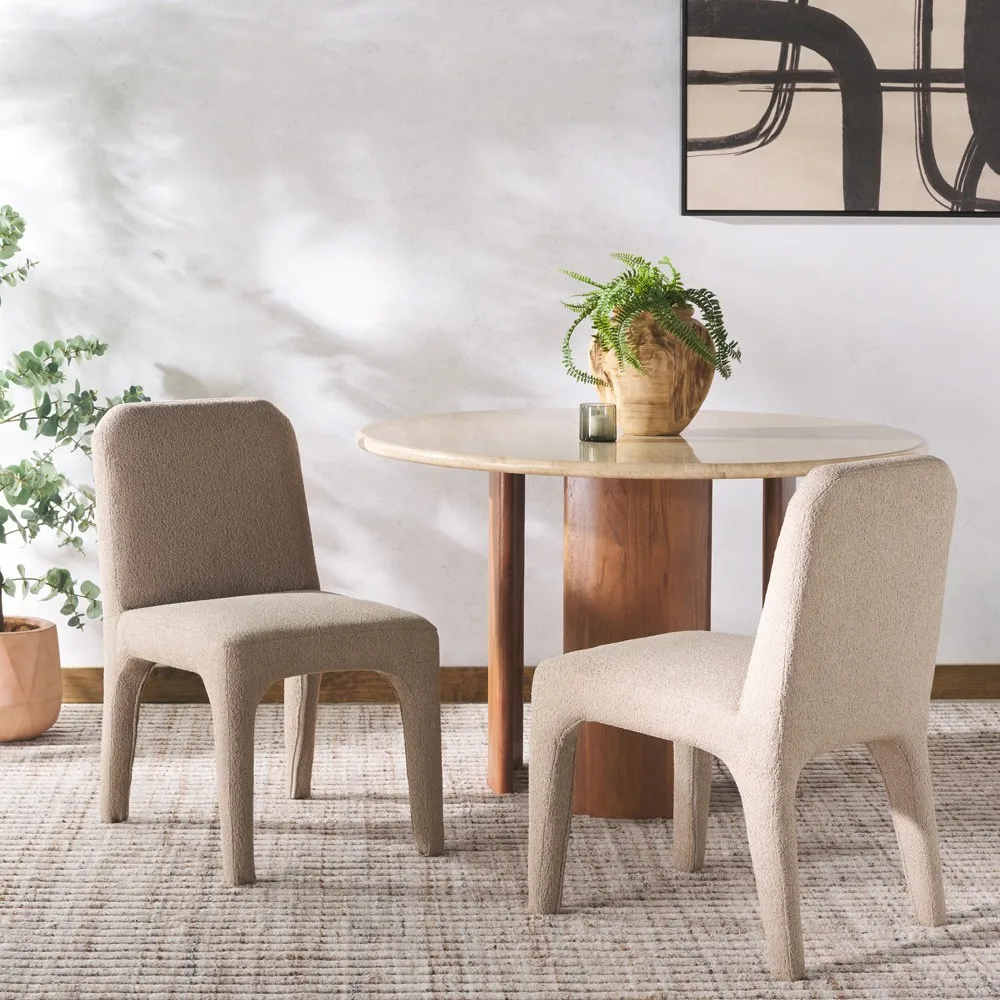 Tara Dining Chair Set of 2 - Beige, Boucle