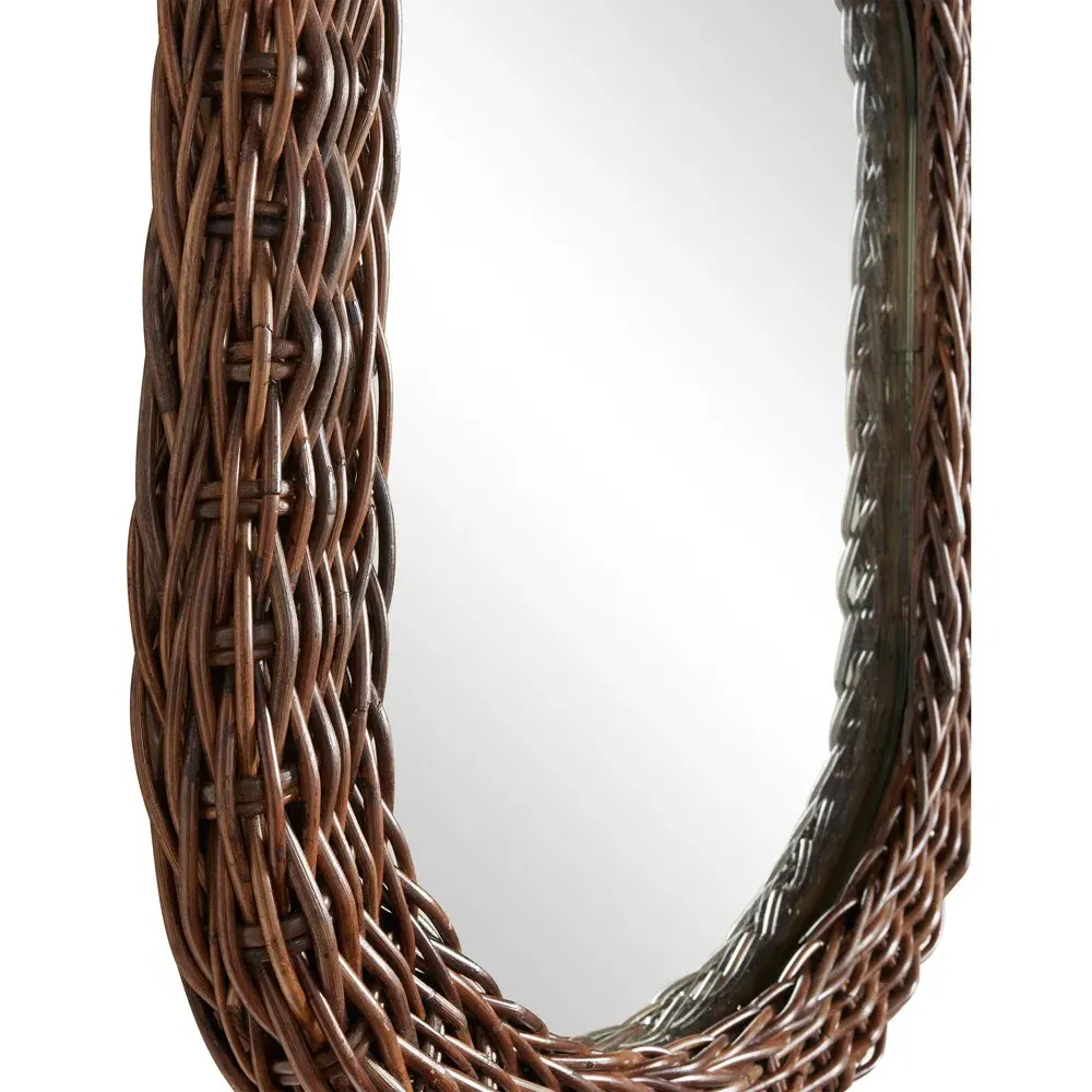 Tara Oval Wall Mirror - Dark Brown, Rattan