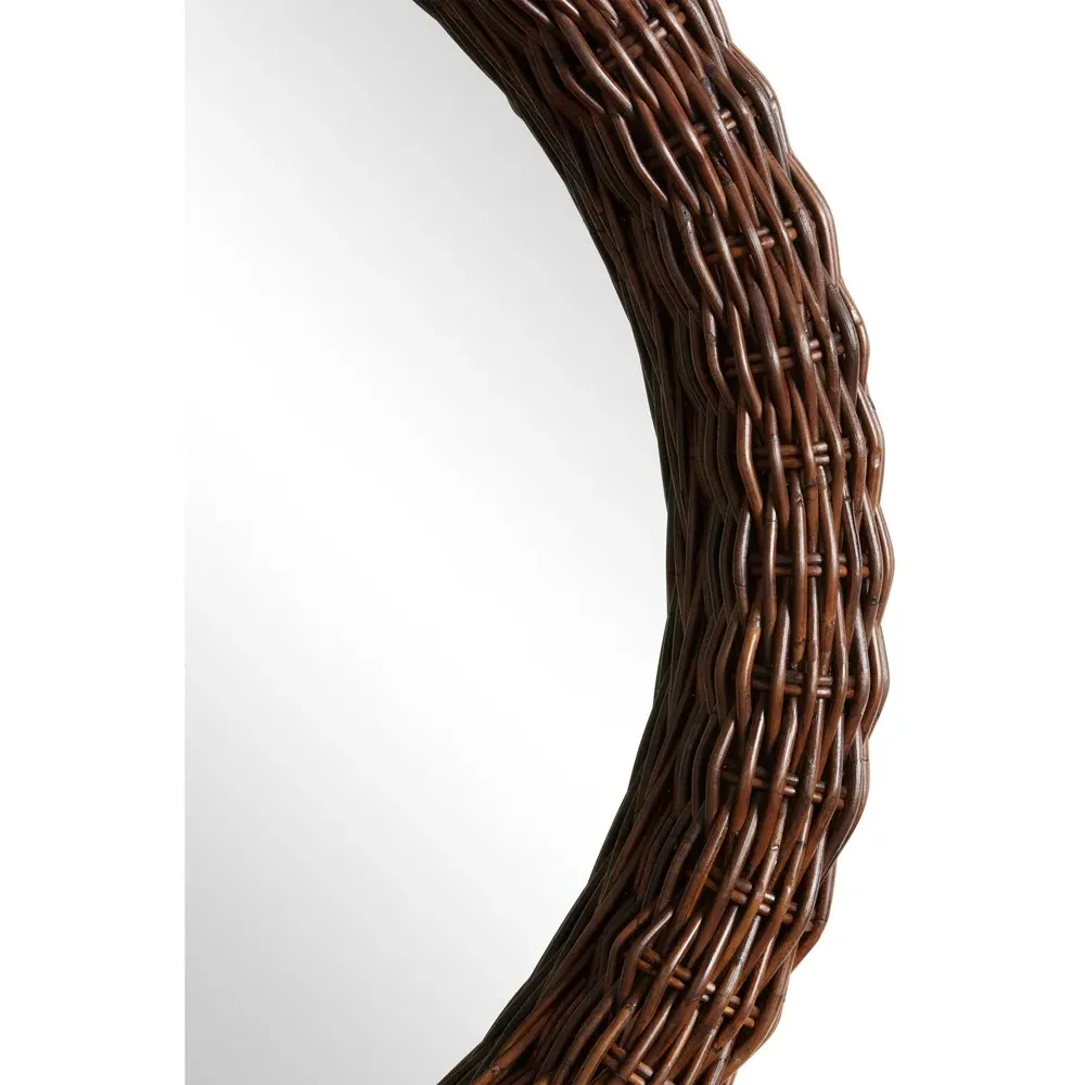 Tara Round Wall Mirror - Dark Brown, Rattan