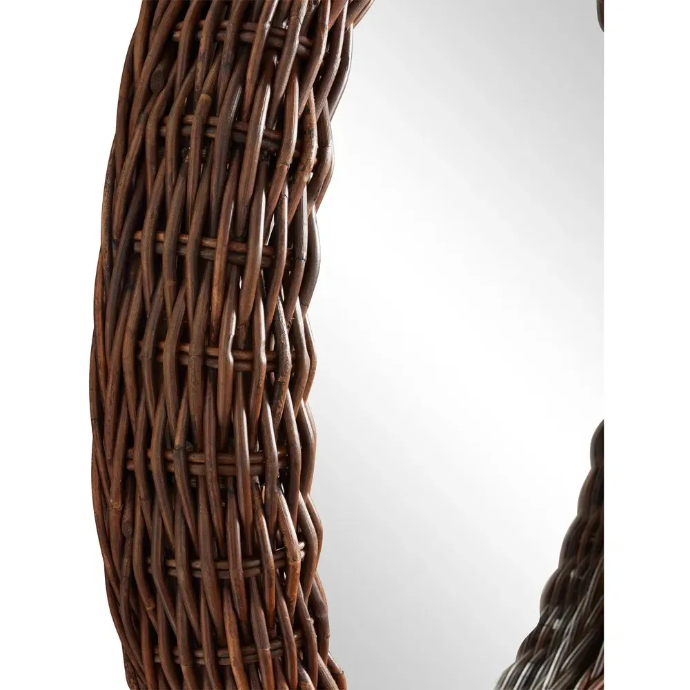 Tara Round Wall Mirror - Dark Brown, Rattan