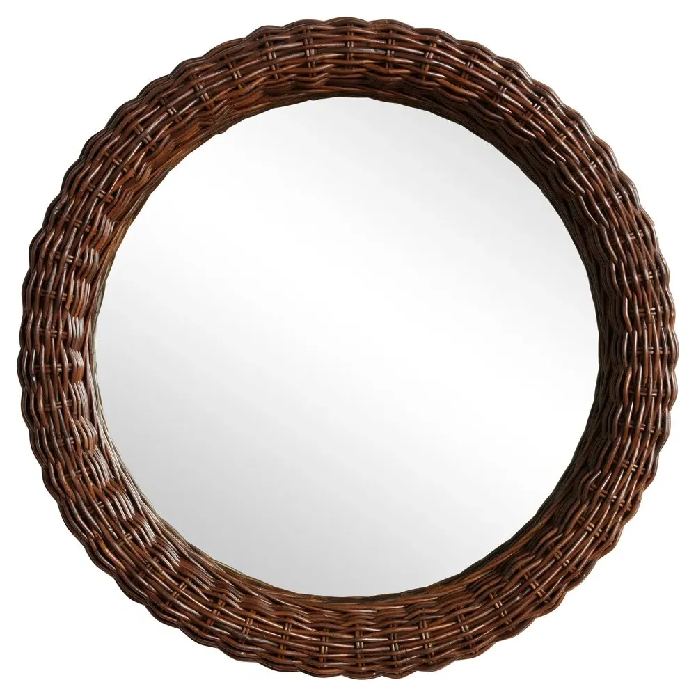Tara Round Wall Mirror - Dark Brown, Rattan image