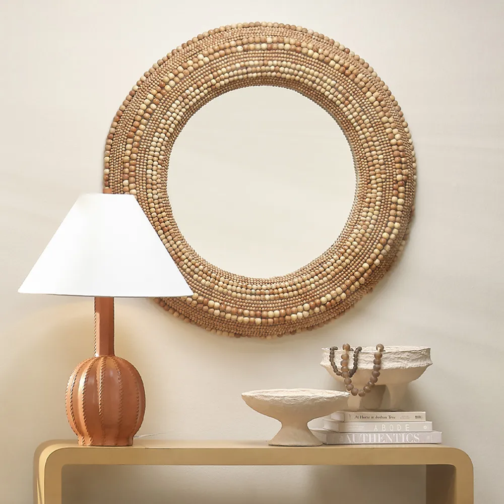 Tara Round Wall Mirror - Natural, Mango Wood