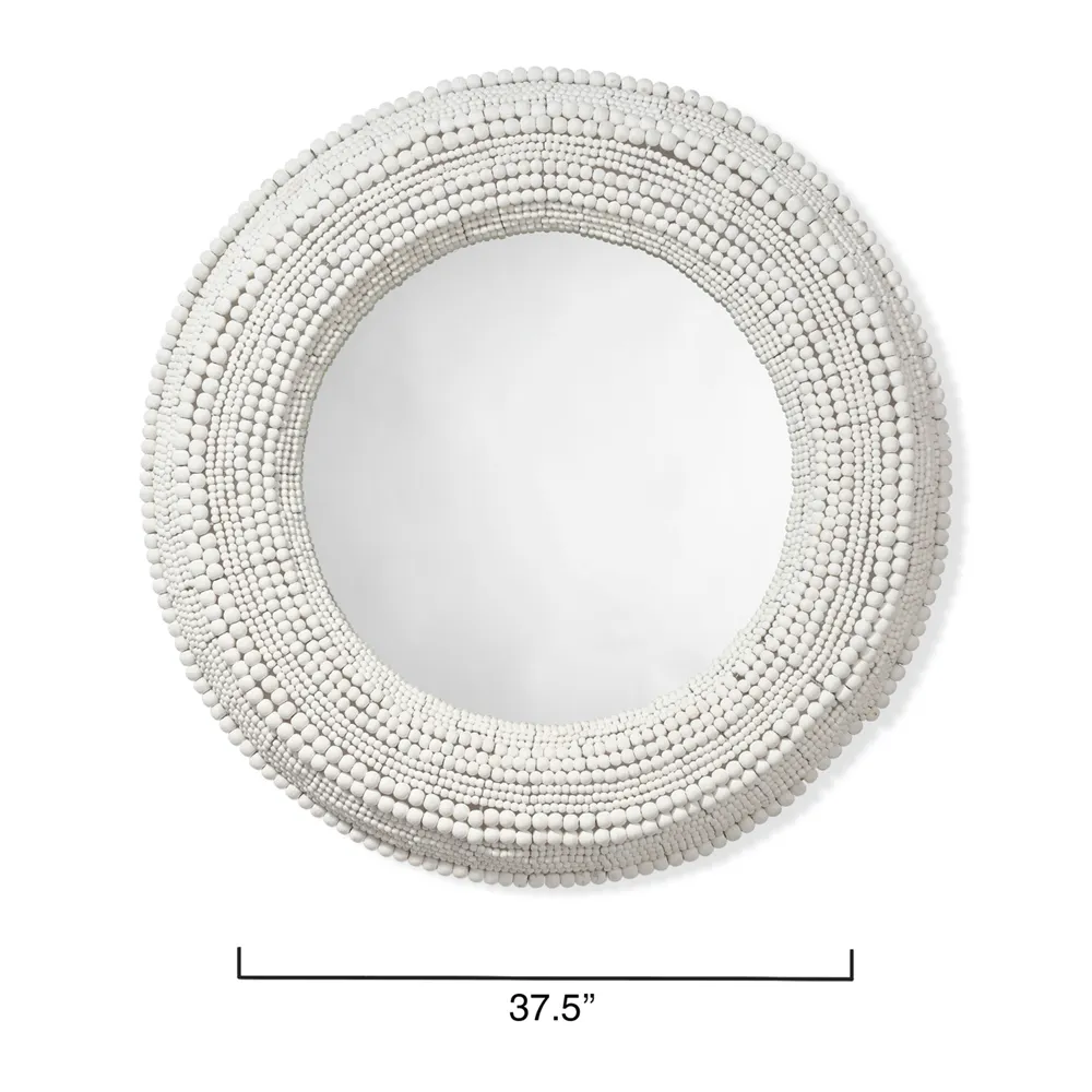 Tara Round Wall Mirror - White, Mango Wood