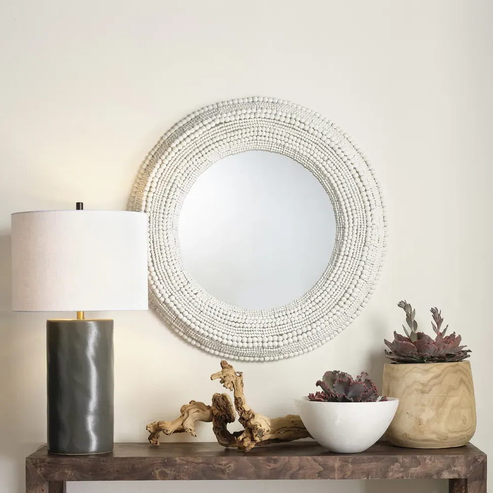 Tara Round Wall Mirror - White, Mango Wood