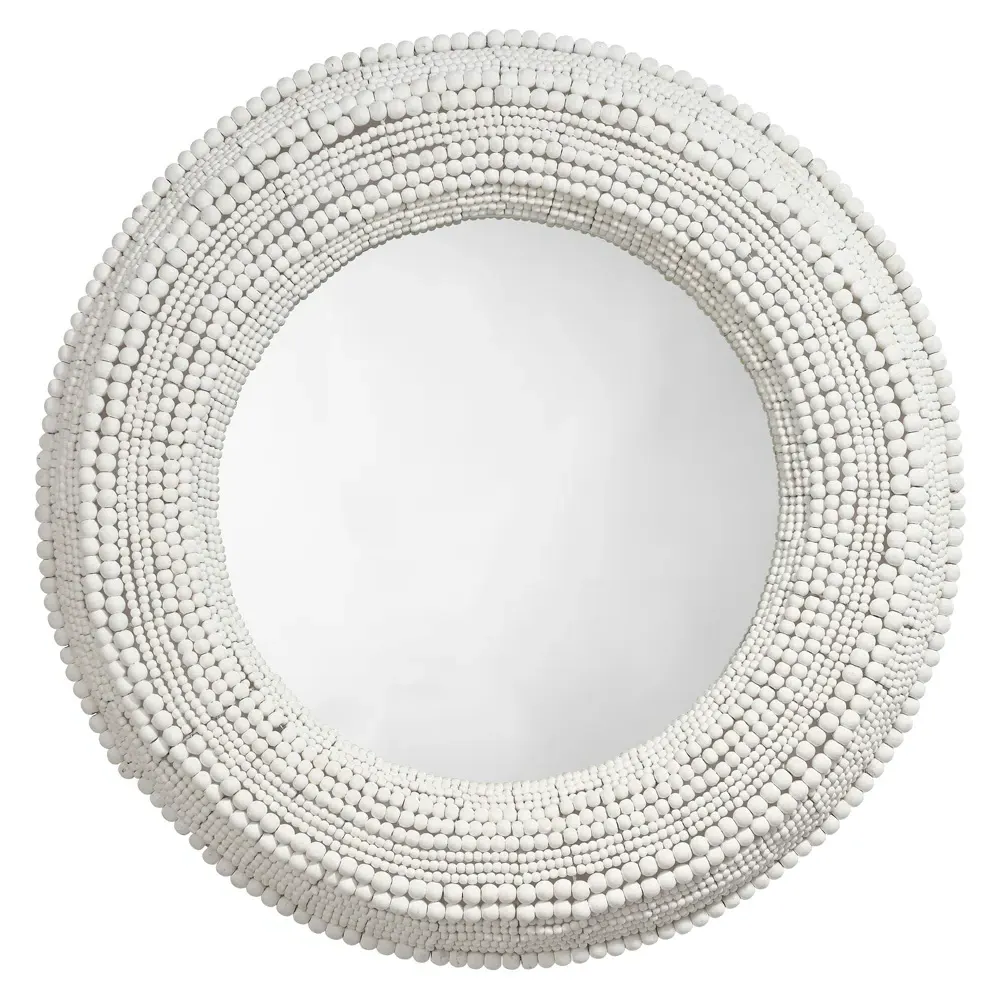 Tara Round Wall Mirror - White, Mango Wood